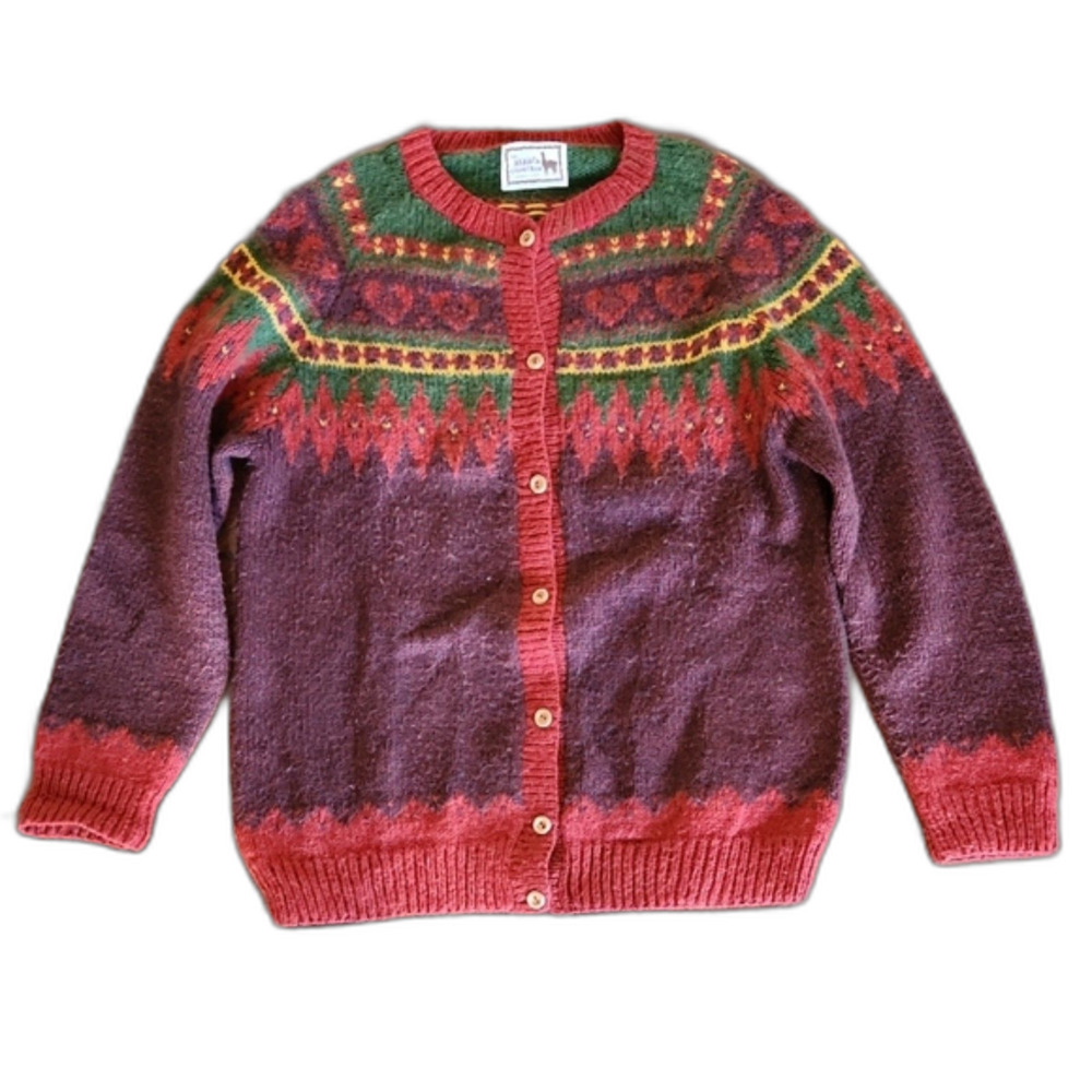 Alpaca Connection Women's 100% Alpaca Handmade Sweater Cardigan, Multicolor, XL